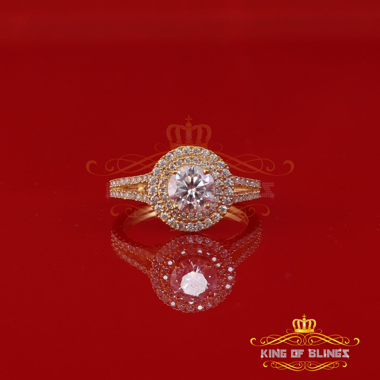 King Of Blings  10K Yellow Gold 2.00CT VVS' 'FL'D clr Round Solitaire Moissonite Womens Ring S/7 KING OF BLINGS