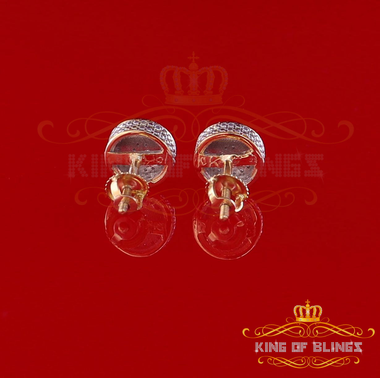 King Of Bling's 10K Real Yellow Gold Real Diamond 0.15CT Men's/Women's Round Stud Micro Earring KING OF BLINGS