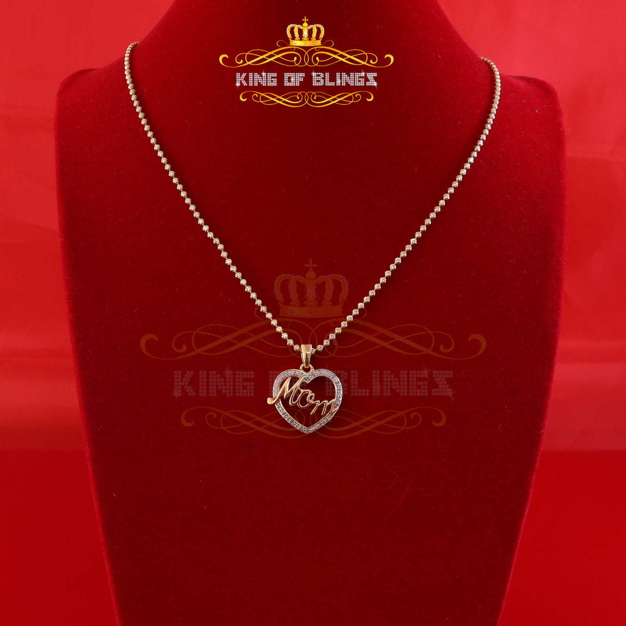 King Of Bling's Real 0.10ct Diamond Sterling Silver MOM'S HEART Charm Necklace Yellow Pendant KING OF BLINGS