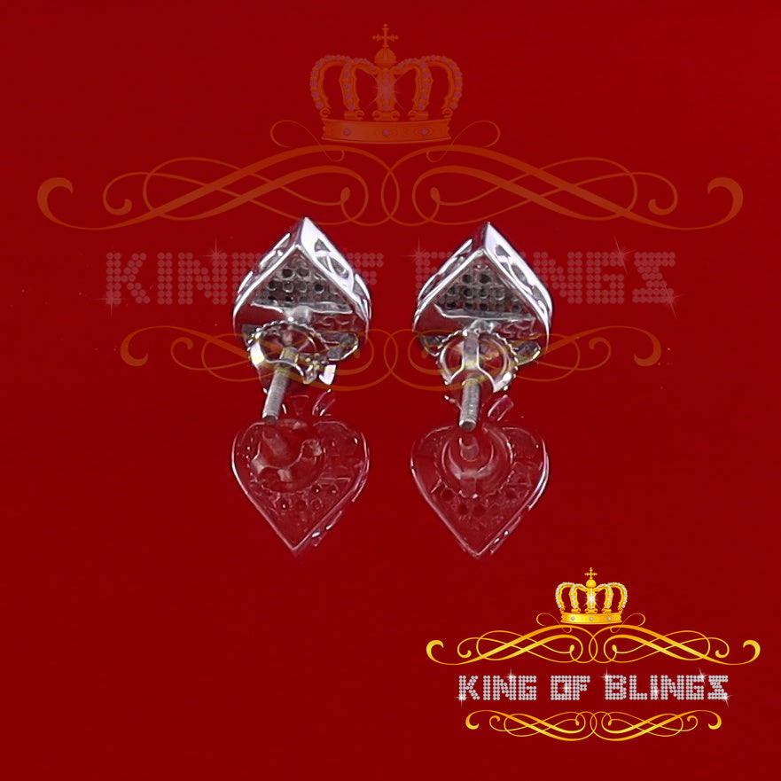 King Of Bling's 925 Sterling Silver White 0.10ct Diamond For Women's / Men's Stud Heart Earring KING OF BLINGS