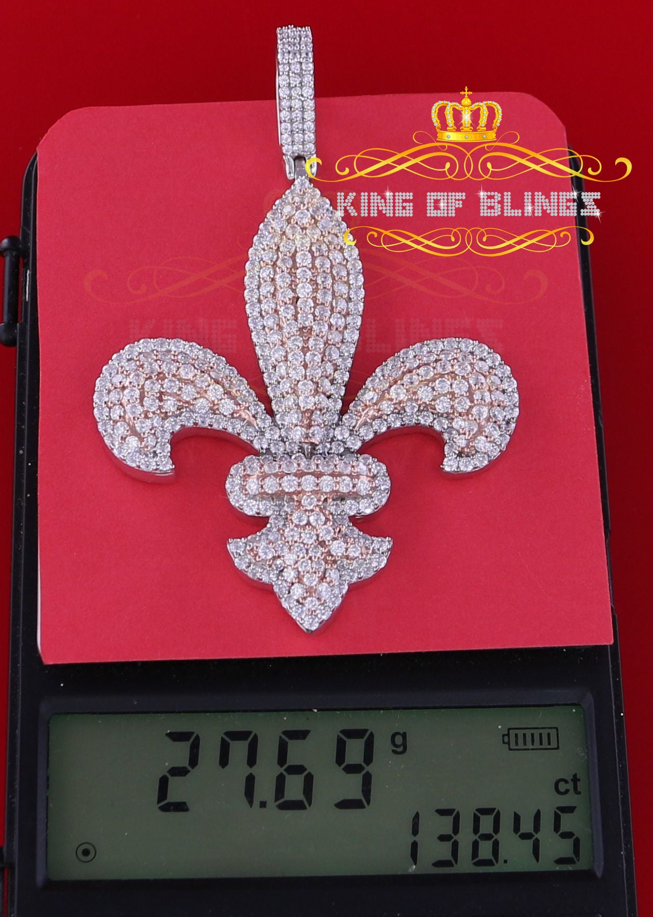 Beautiful 925 Sterling Silver Fleur de Lis White Pendant 16.56ct Cubic
