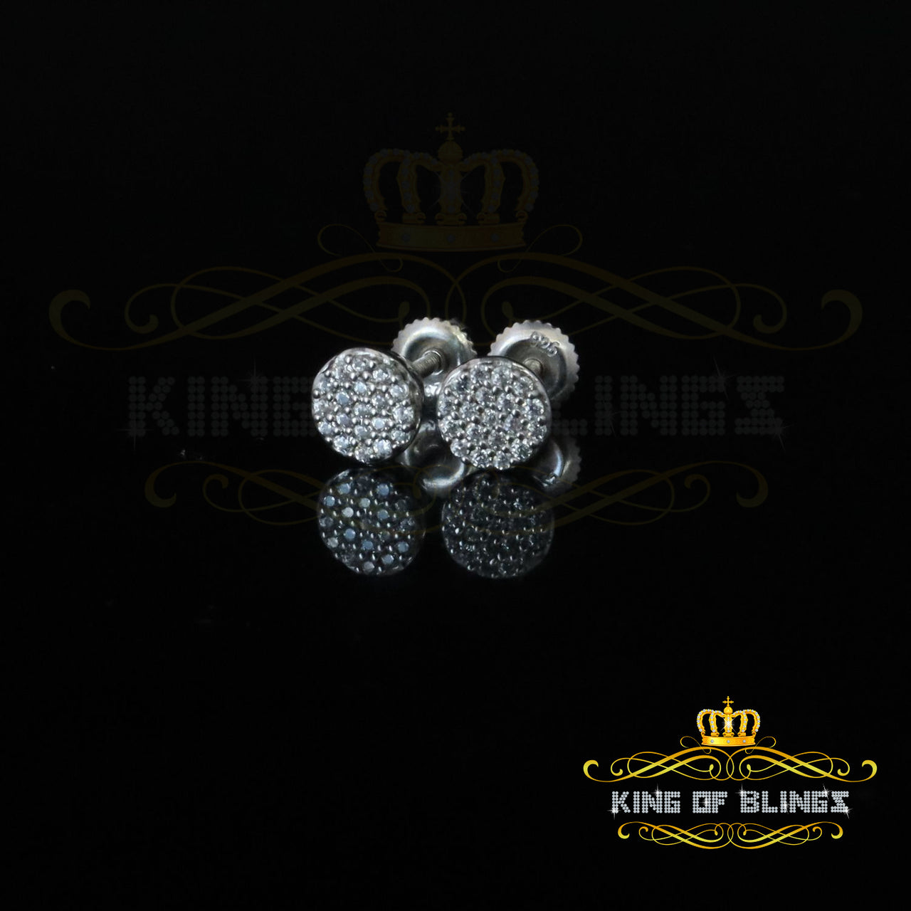 King of Bling's 925 White Silver Aretes Para Hombre 0.30ct Cubic Zirconia Women's Round Earrings