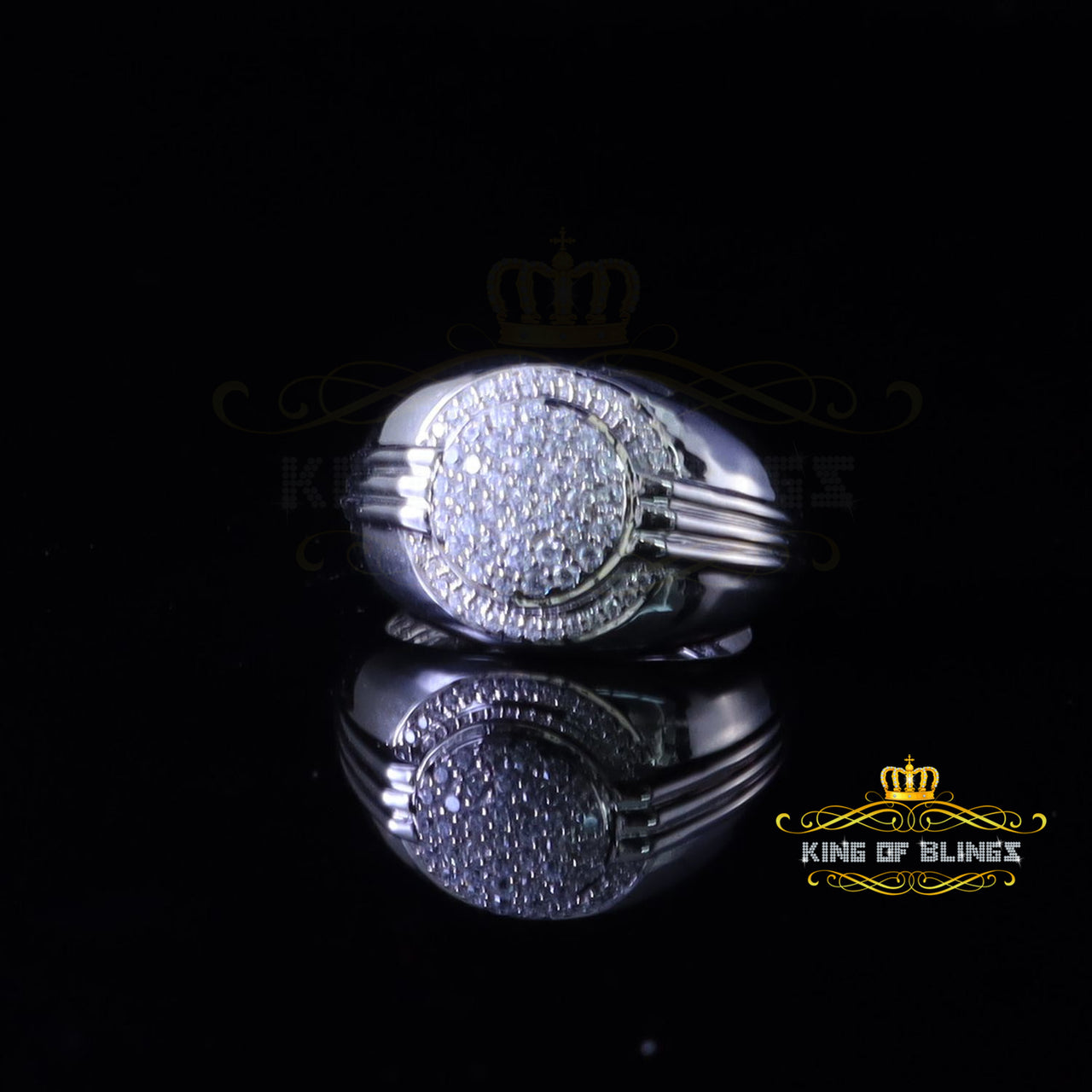 King Of Bling'sSterling Silver White 0.65ct Cubic Zirconia Round Wide Band Men's Ring Size 9.5
