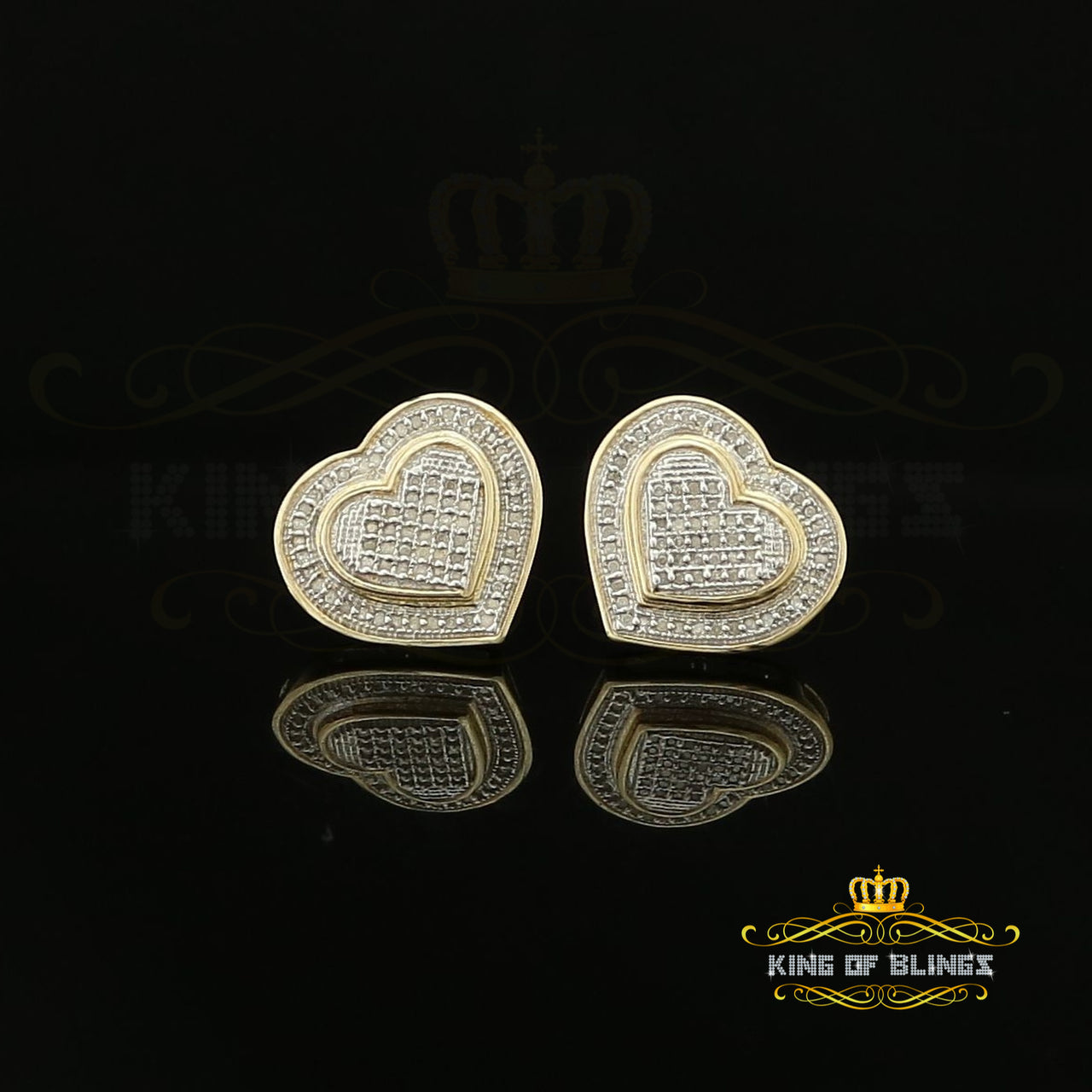King of Blings-Aretes Para Hombre Heart 925 Yellow Silver 0.33ct Diamond Women's Style Earrings KING OF BLINGS