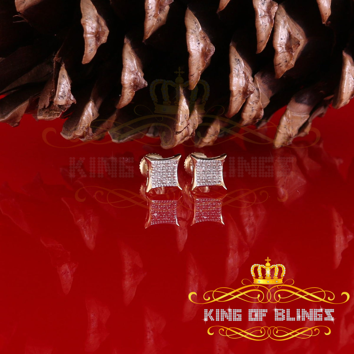 King Of Bling's 925 Sterling Yellow Silver Kite Shape 6.45MM size 0.10 CT Diamond Stud Earrings KING OF BLINGS