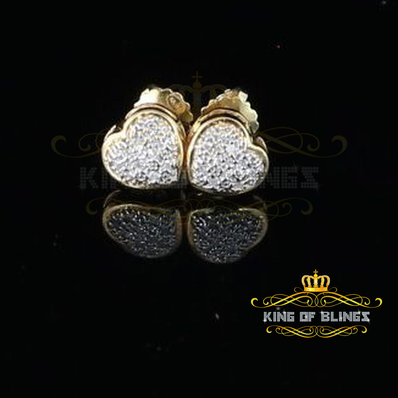King Of Bling's 10K Real Yellow Gold Real Diamond 0.08CT Men's/Women's Stud Micro Heart Earring