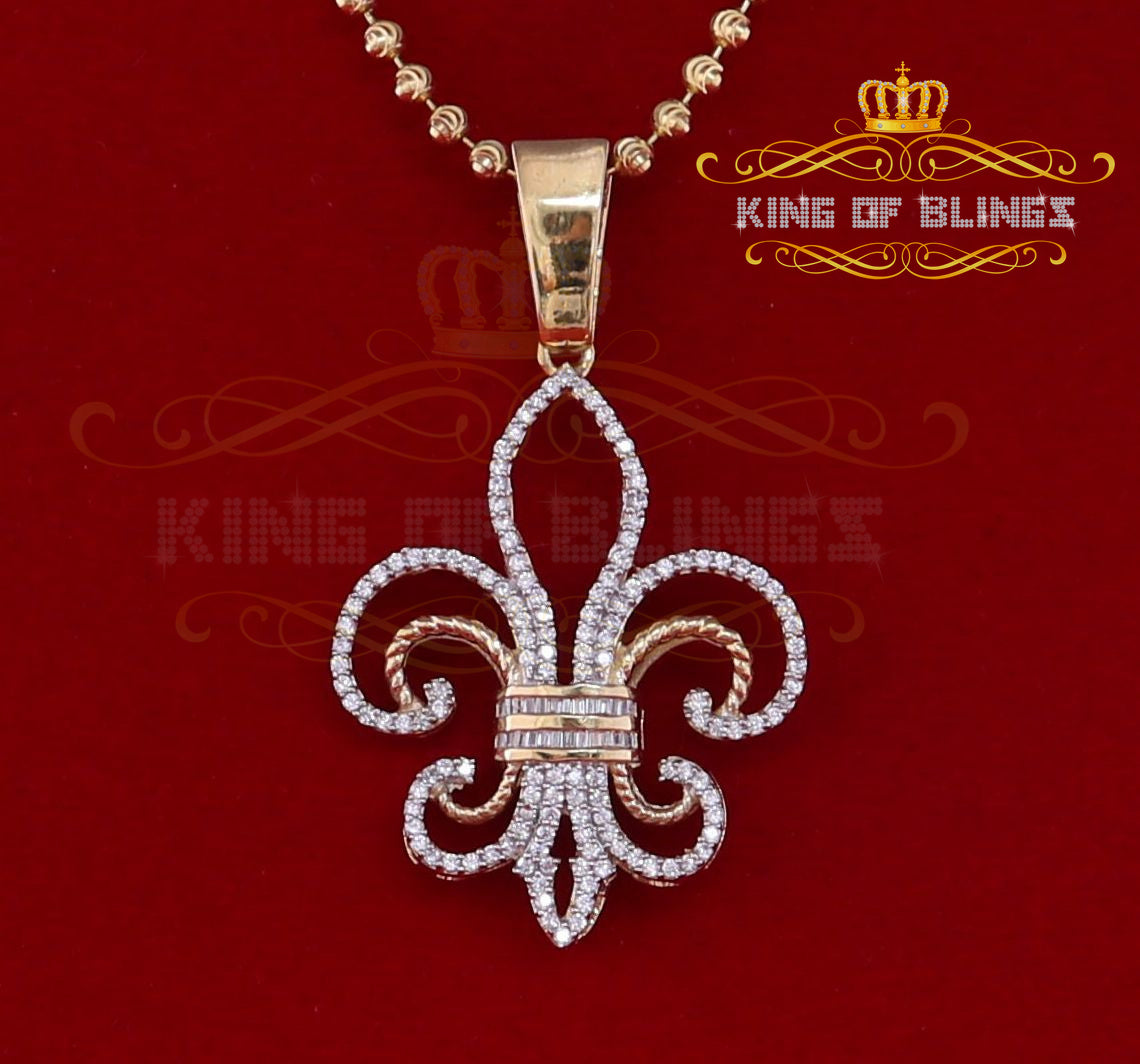 Yellow 925 Sterling Silver Fleur de Lis Pendant with 3.20ct Cubic Zirconia Stone KING OF BLINGS