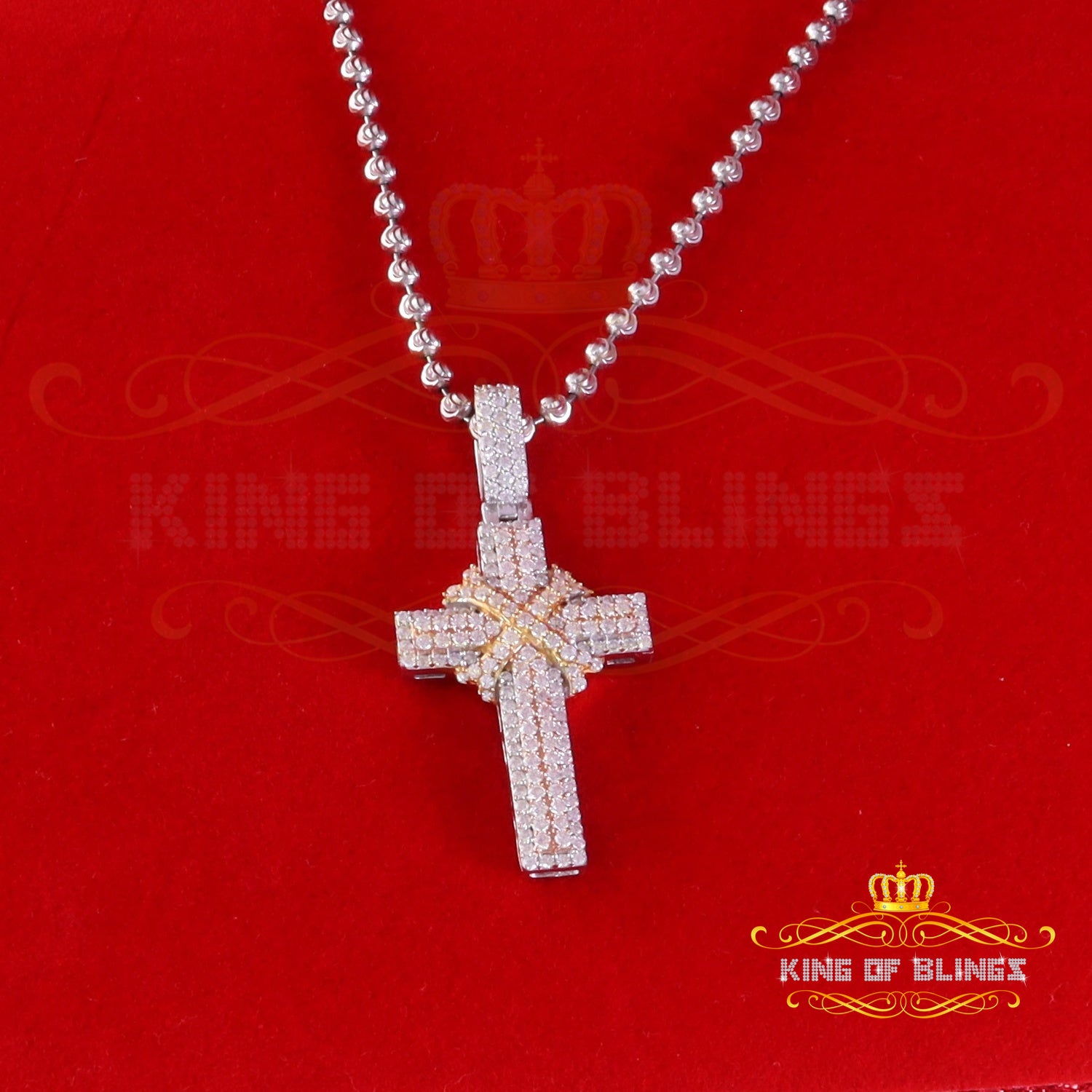 King Of Bling's 925 Sterling White Silver 2.00ct VVS D Clr.Moissanite Cross Pendant Men/ Women. KING OF BLINGS