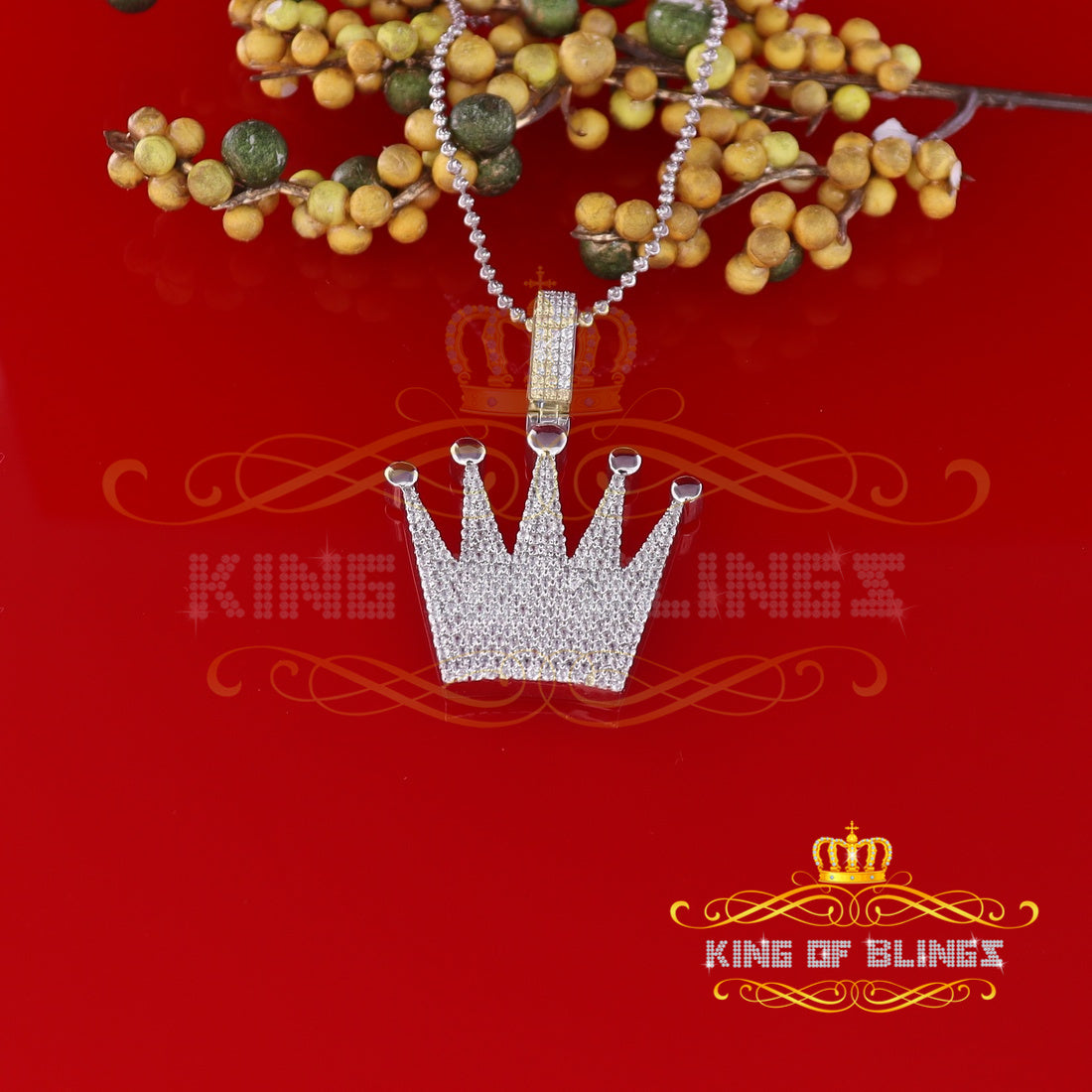 King Of Bling's Promise Crown Shape Pendant White 925 Sterling Silver 5.95ct Cubic Zirconia KING OF BLINGS