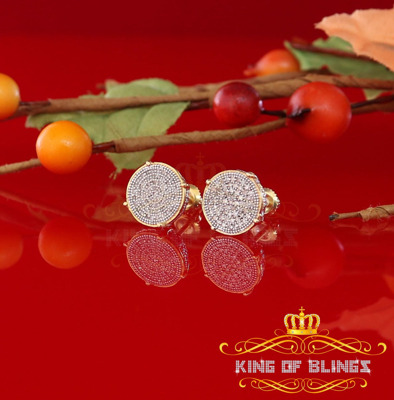 King of Blings-925 Sterling Silver 0.30ct Diamond For Women's/ Men's Yellow Stud Round Earrings