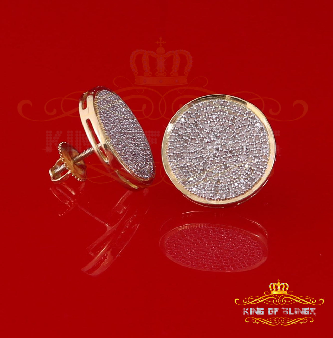 King of Blings-0.66ct Diamond Hip Hop Men/ Women Stud Earrings Yellow 925 Sterling Silver