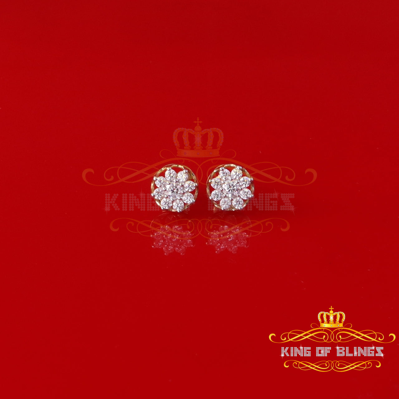 King  of Bling's Men's/Womens 925 Silver Yellow 0.75ct VVS 'D' Moissanite Round Stud Earrings