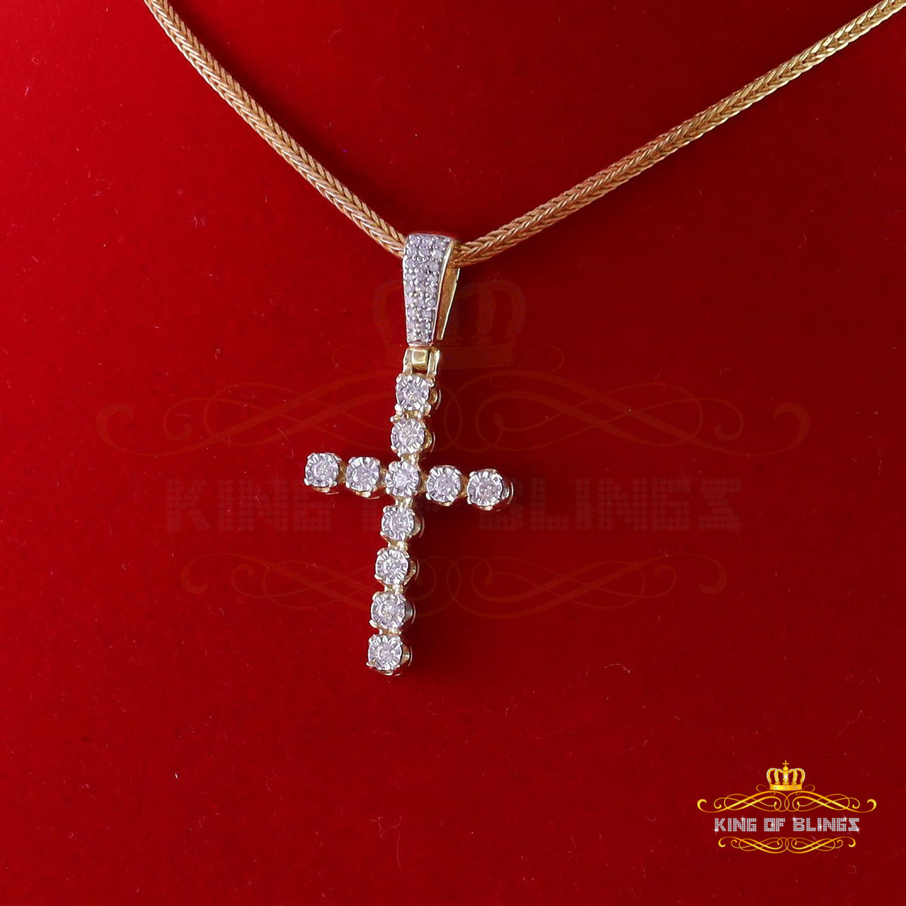 King Of Bling's Real 0.33ct Diamond Sterling Silver Cross Charm Fashion Necklace Yellow Pendant
