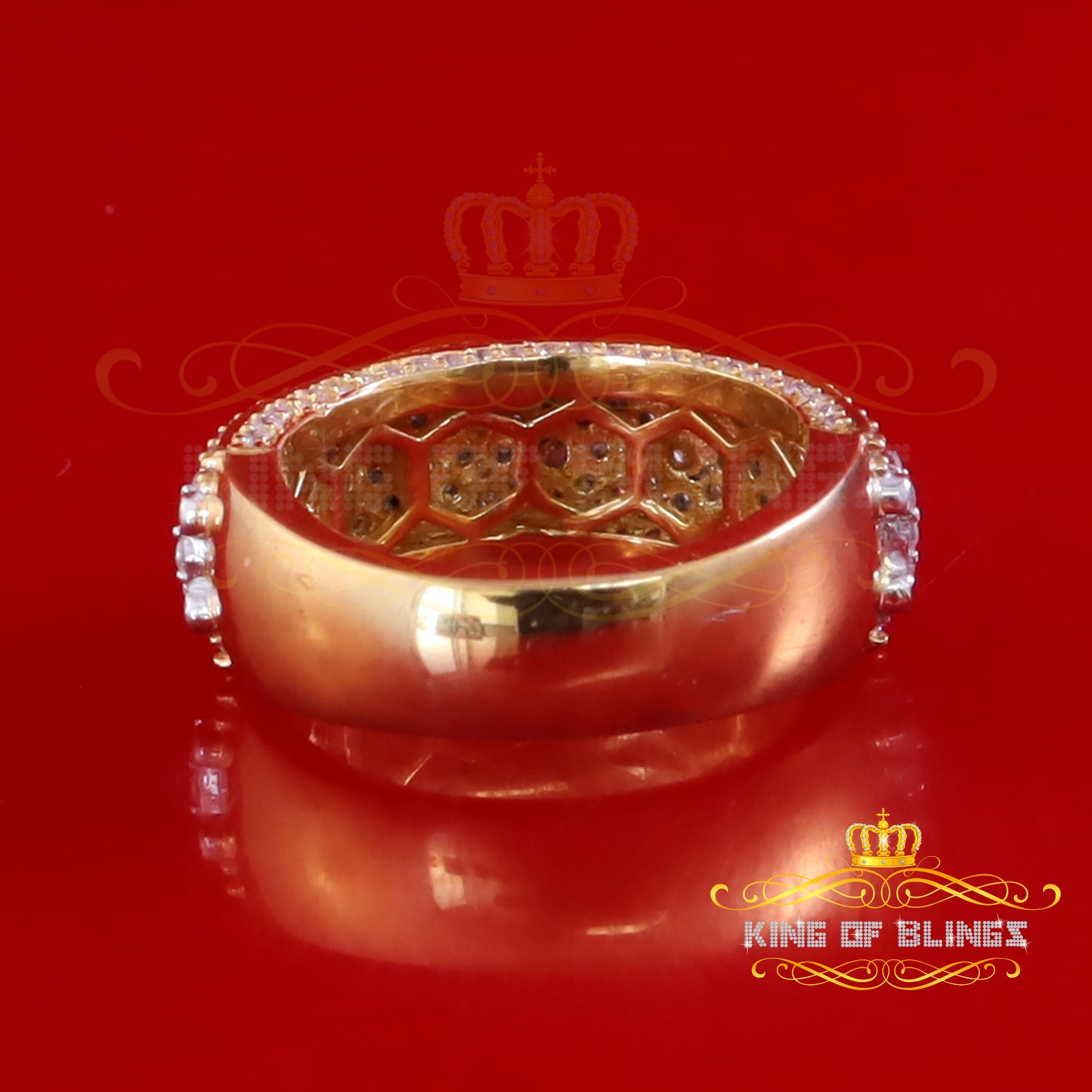 King Of Blings 925 Silver VVS'D Yellow Round Shape 2.50ct moissanite Band Ring size 8 For Men's KING OF BLINGS