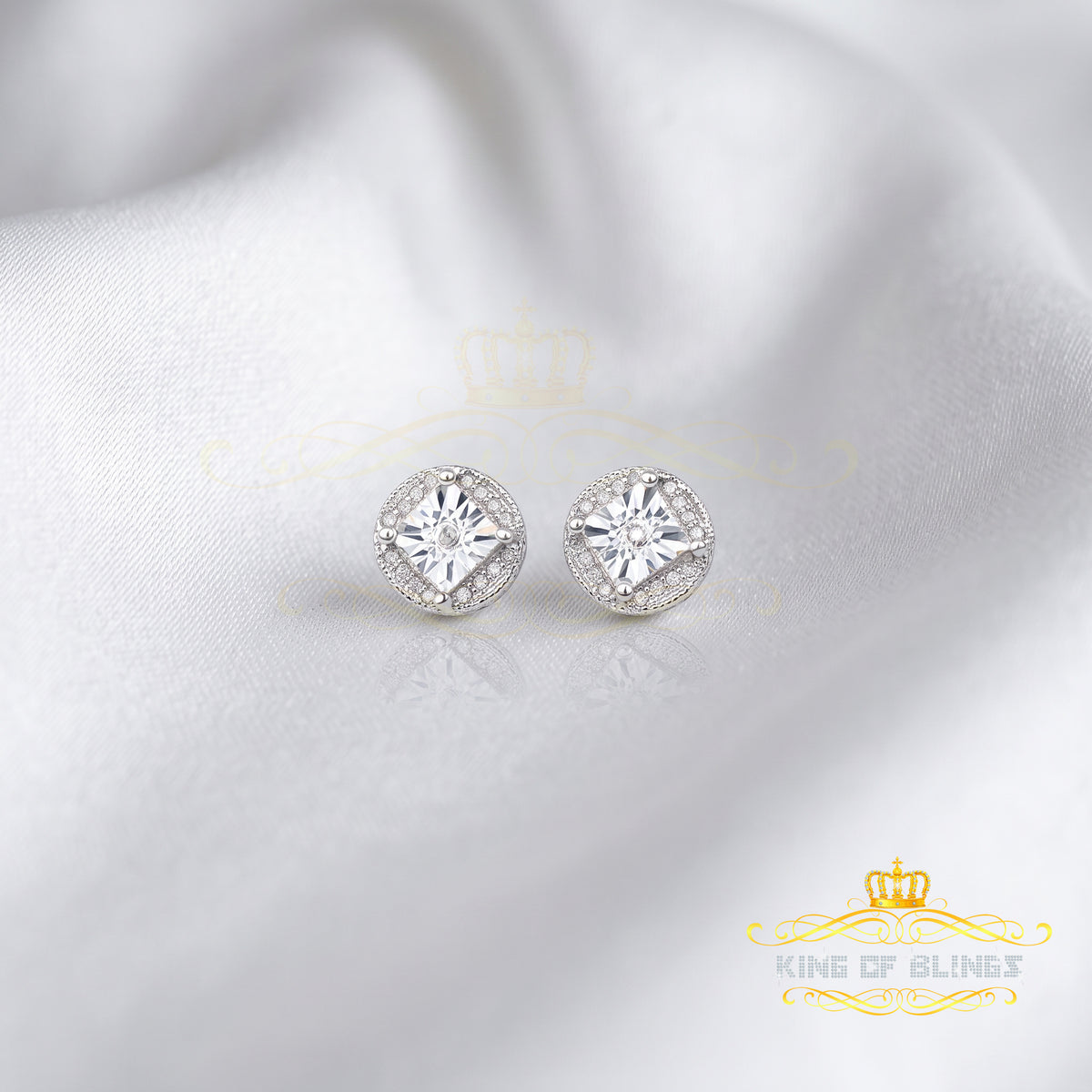 King Of Bling's 0.10ct Diamond 925 Sterling Silver White For Men's/Women's Stud Round Earrings KING OF BLINGS