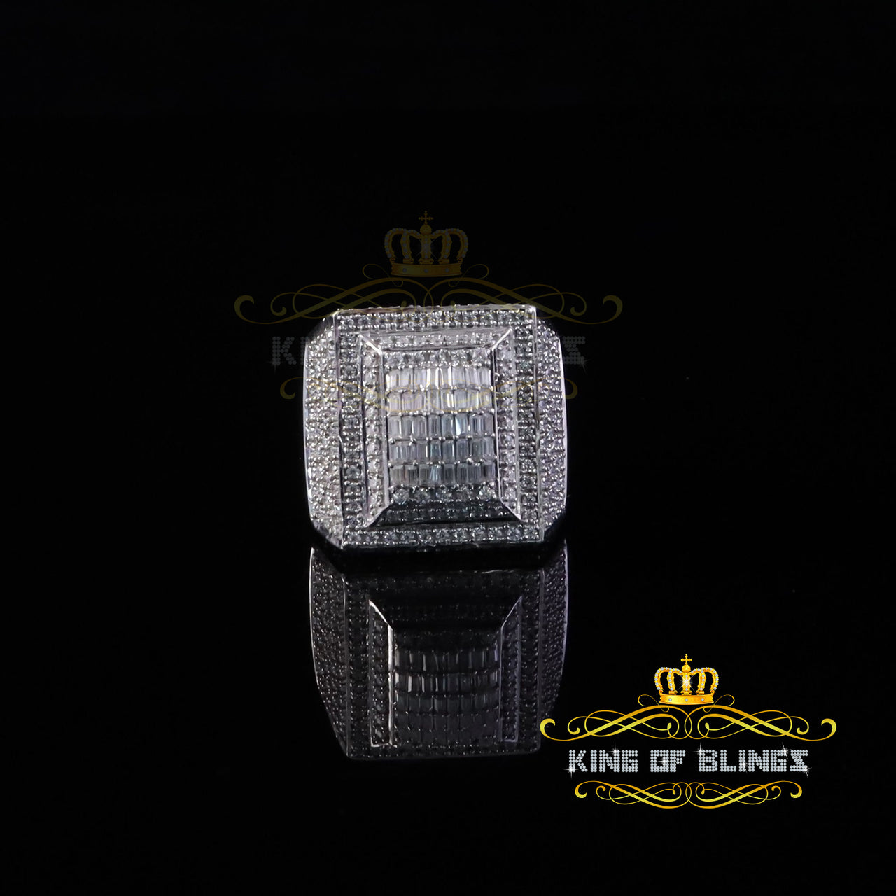 King of Bling's Men's/Womens 925 Silver White 4.00ct VVS 'D' Moissanite 3D Square Rings Size 10