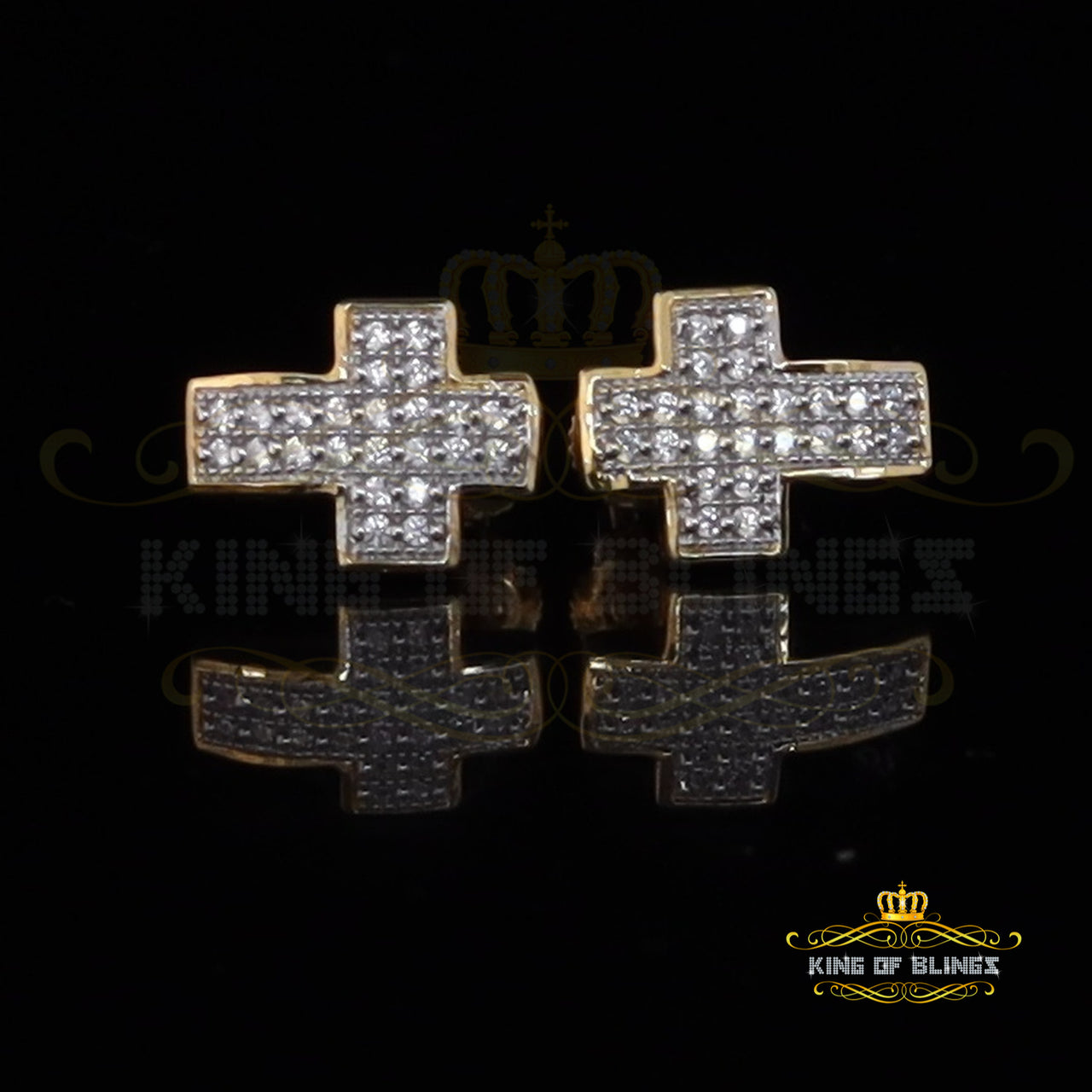 King of Bling's 0.48ct Cubic Zirconia 925 Yellow Sterling Silver Hip Hop Cross Women's Earrings KING OF BLINGS