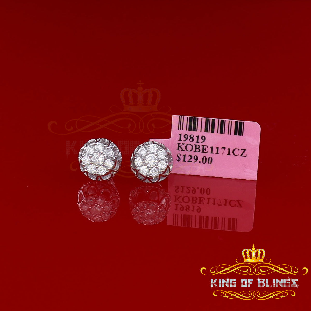 King of Bling's 1.14ct Cubic Zirconia 925 White Silver Women's & Men's Hip Hop Flower Earrings KING OF BLINGS