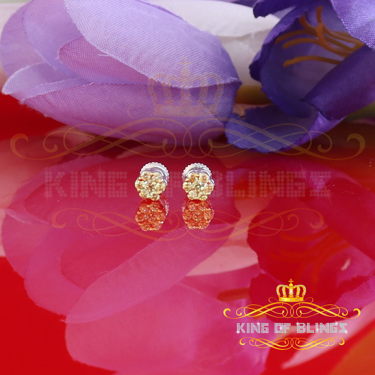 King of Bling's 925 White 0.18ct Silver Cubic Zirconia Women's / Men's Hip Hop Floral Earrings