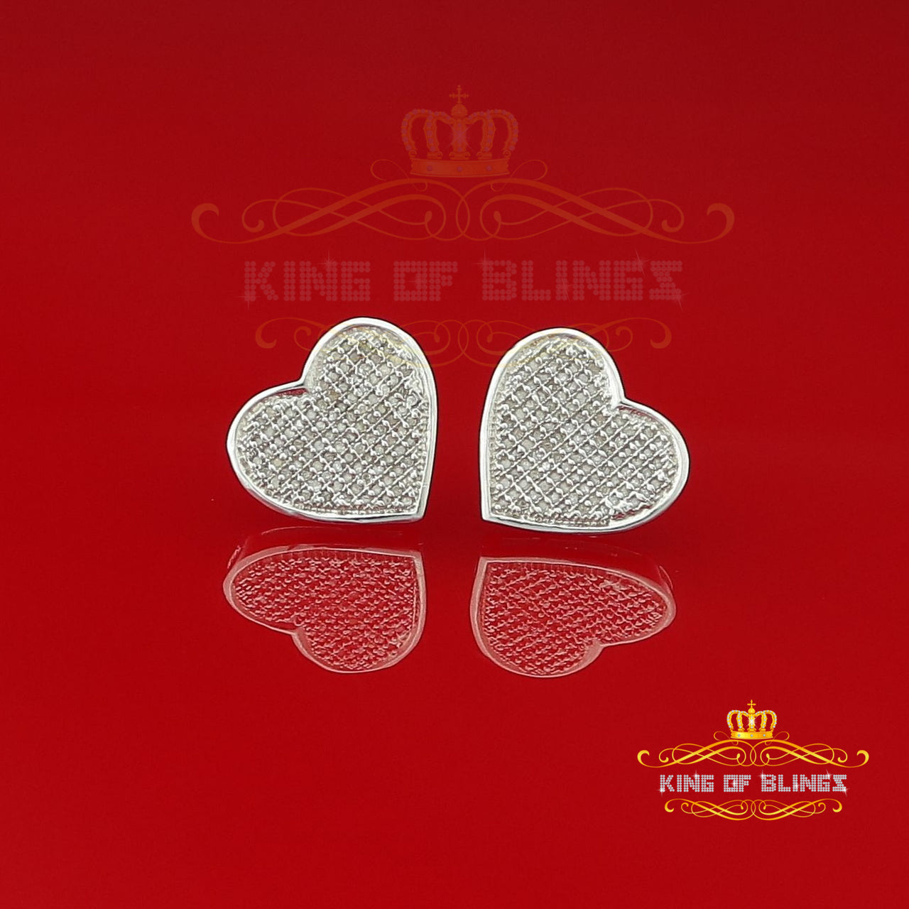 King Of Bling's Aretes Para Hombre Heart 925 White Silver 0.66ct Diamond Women's /Men's Earrings KING OF BLINGS