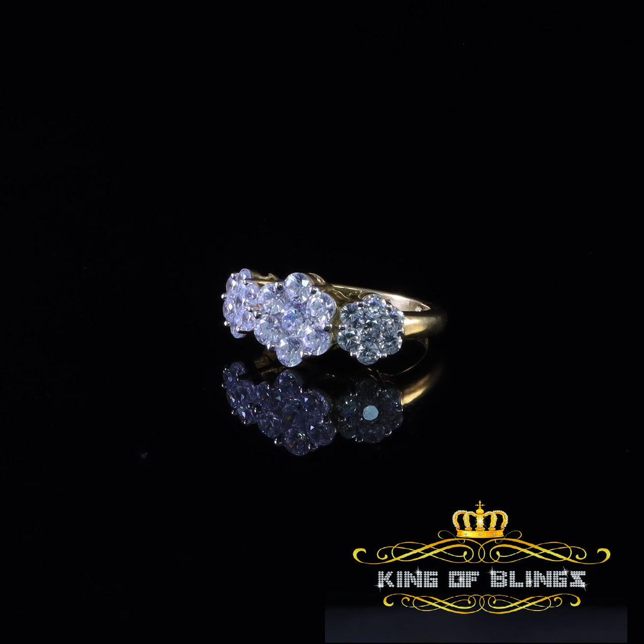 King Of Bling's Sterling Yellow Silver Flower 7 stone -Shaped CZ 3.50ct Womens Ring Size 7
