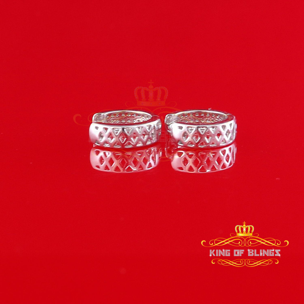 King Of Bling's 0.15ct Diamond 925 Sterling Silver White Hoop Stud Earring For Men's & Women's