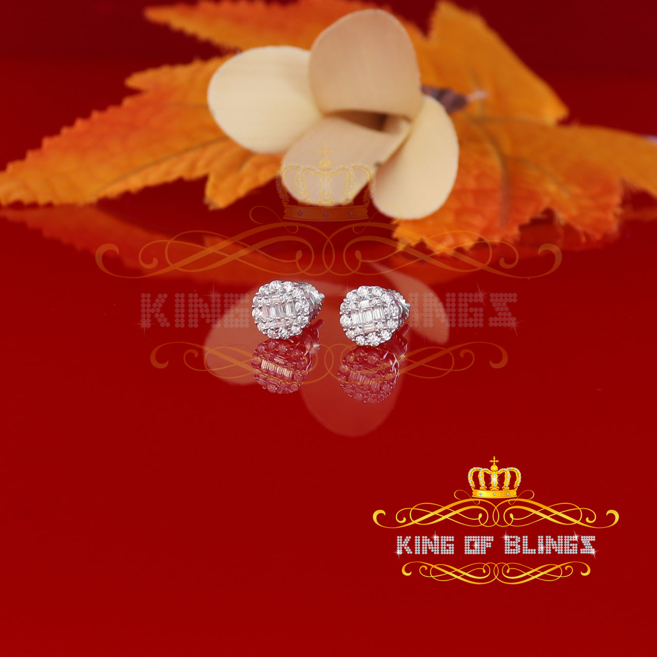 King of Blings- White 0.74ct Sterling Silver 925 Cubic Zirconia Women's Hip Hop Flower Earrings KING OF BLINGS