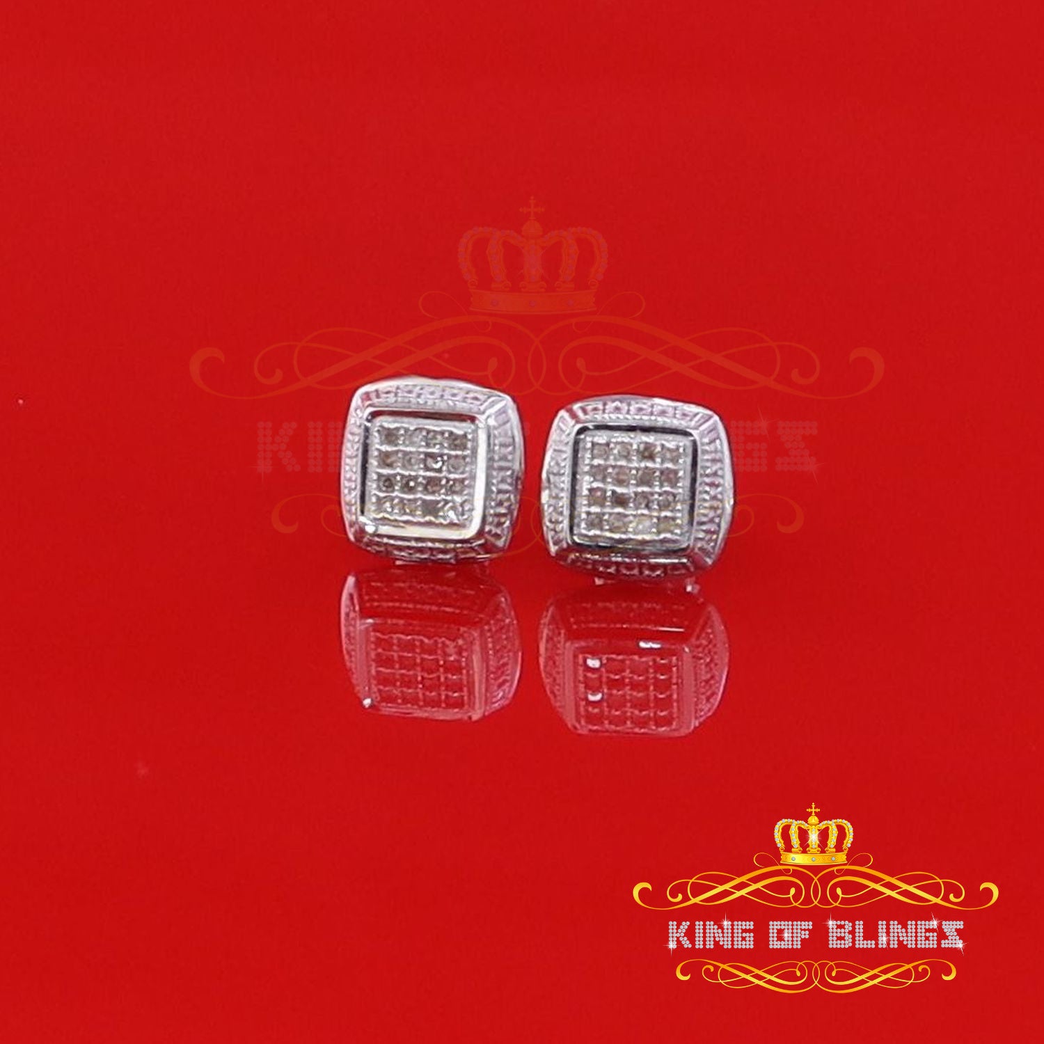 King Of Bling's 0.10ct Diamond Stud Earrings For Women White 925 Sterling Silver Stud For Men KING OF BLINGS