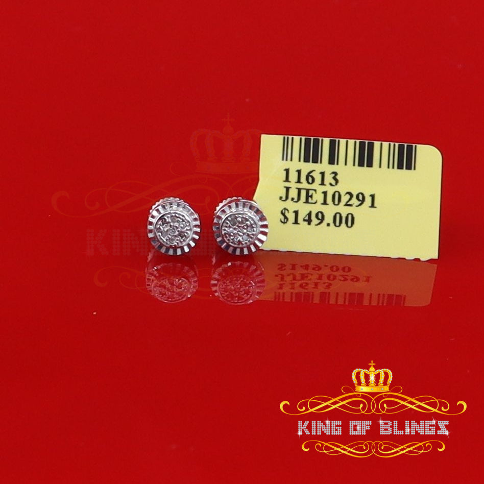 King Of Bling's 925 Sterling Silver 0.05ct Diamond White Stud For Women's Style Round Earrings KING OF BLINGS