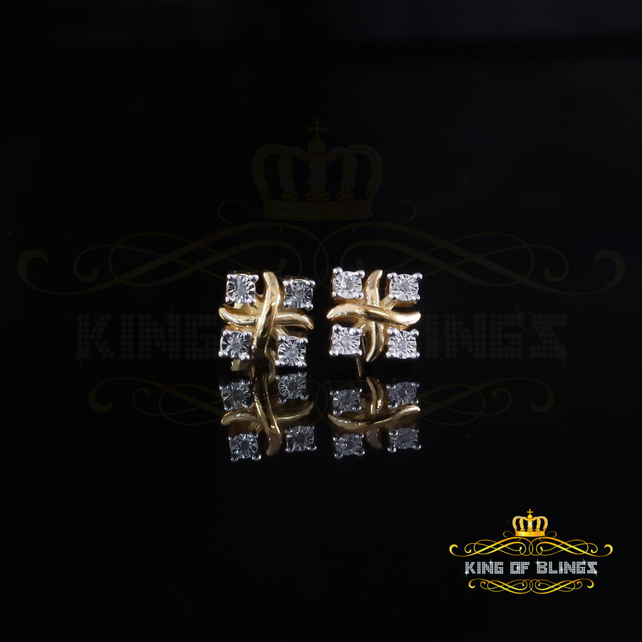 King of Blings-0.05ct Diamond 925 Sterling Silver Yellow for Men's & Women Stud XOXO Earrings King of Blings