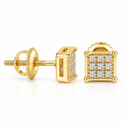 King Of Bling's 925 Sterling Silver 0.05ct Genuine Diamond Women's & Men's Yellow Square Earring KING OF BLINGS