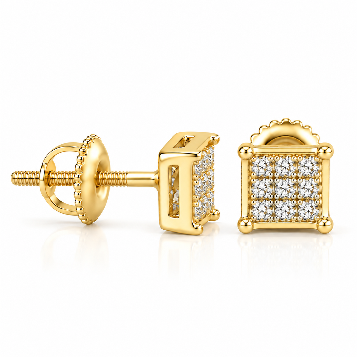King Of Bling's 925 Sterling Silver 0.05ct Genuine Diamond Women's & Men's Yellow Square Earring KING OF BLINGS