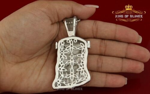 White 925 Sterling Silver Jesus Crown Shape Pendant with 7.41ct Cubic Zirconia KING OF BLINGS