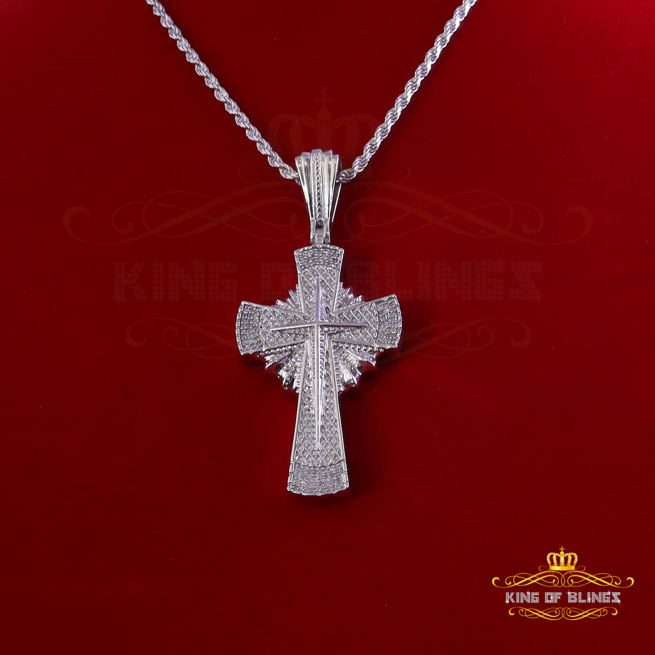 King Of Bling's Real 0.33ct Diamond 925 Sterling Silver CROSS White Charm Necklace Pendant