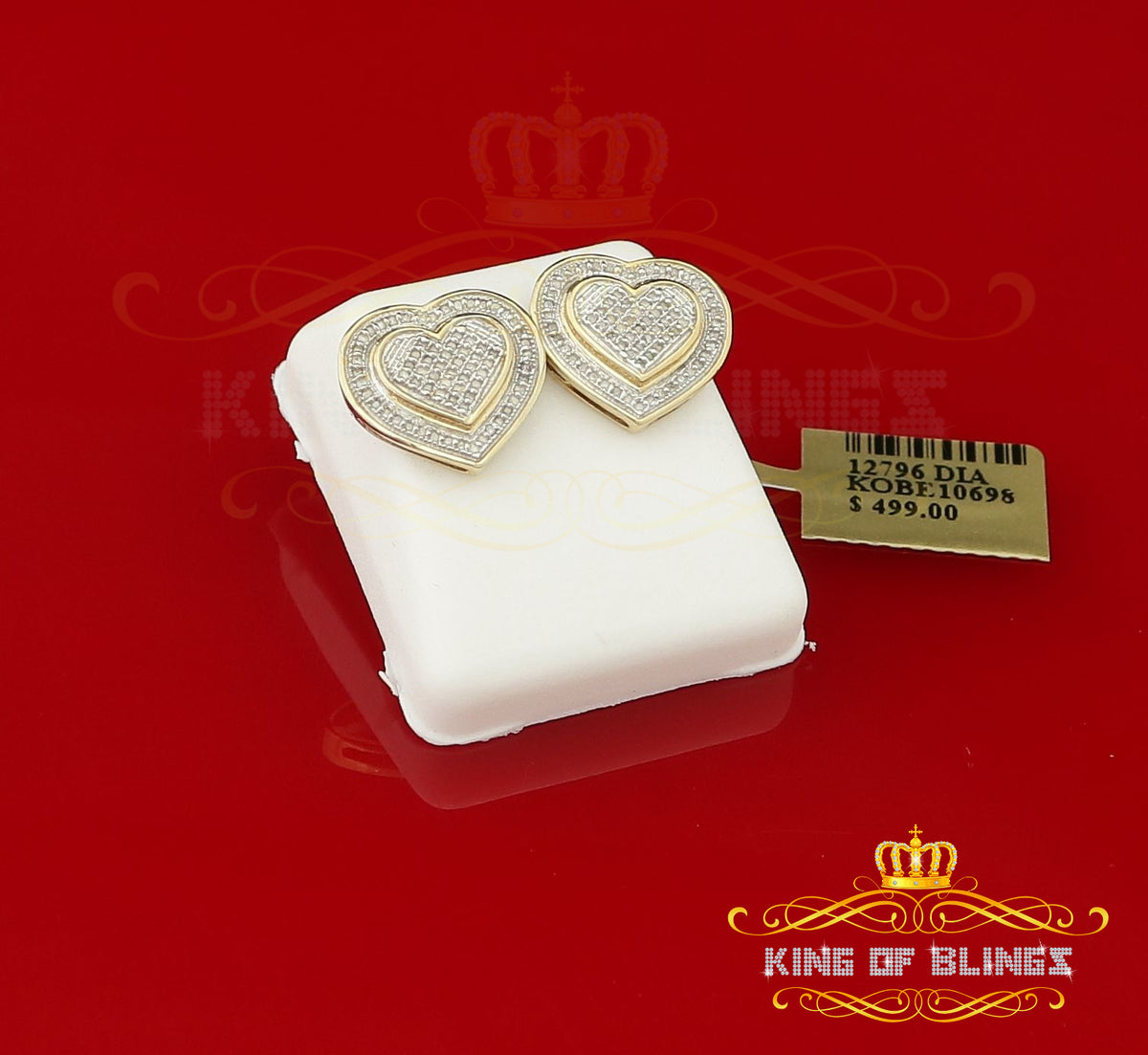 King Of Bling's Aretes Para Hombre Heart 925 Yellow Silver 0.33ct Diamond Women's Style Earrings KING OF BLINGS