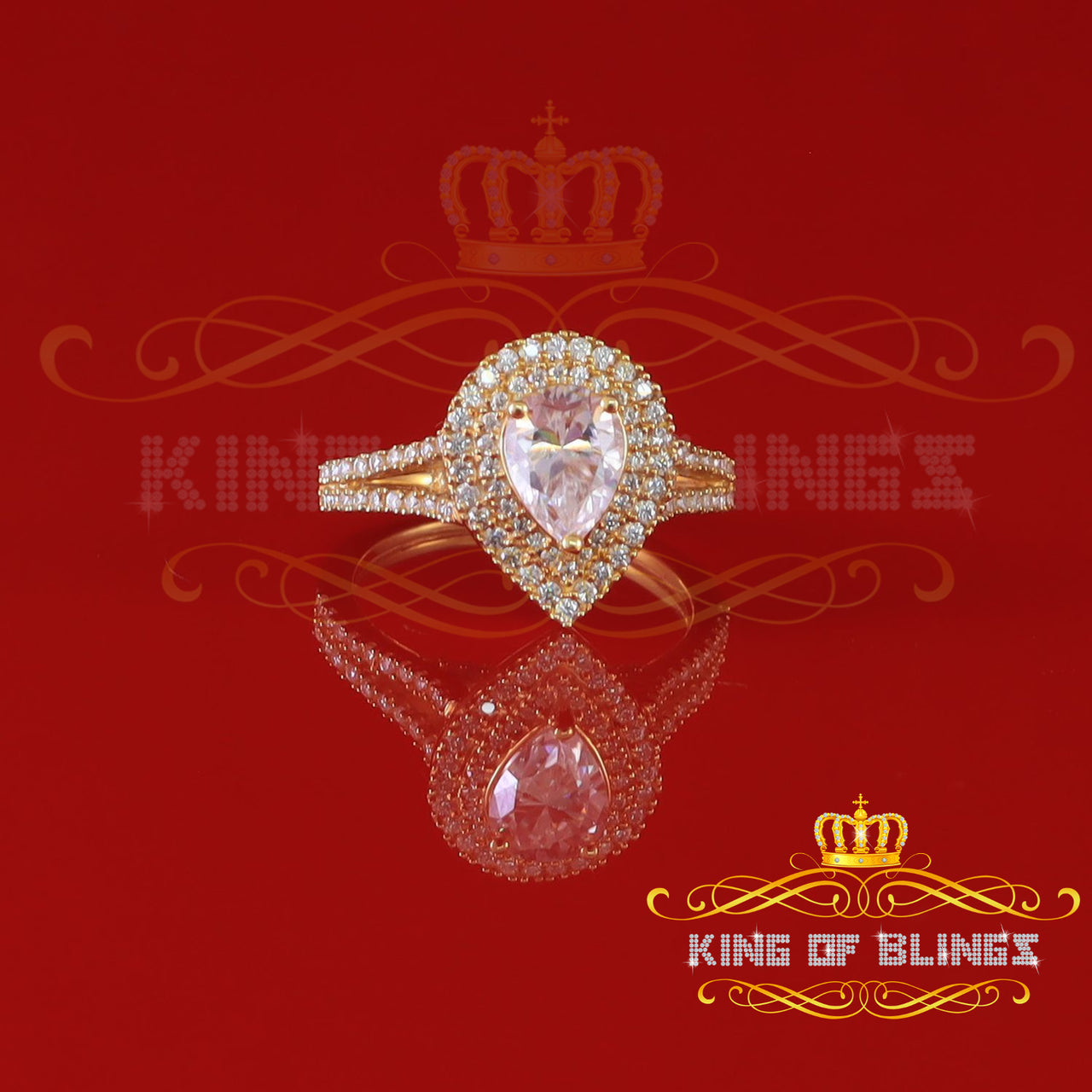 King Of Blings  10K Yellow Gold 2.00CT 'VVS' 'FL' D clr Pear Cut Moissonite Womens Ring Size 7