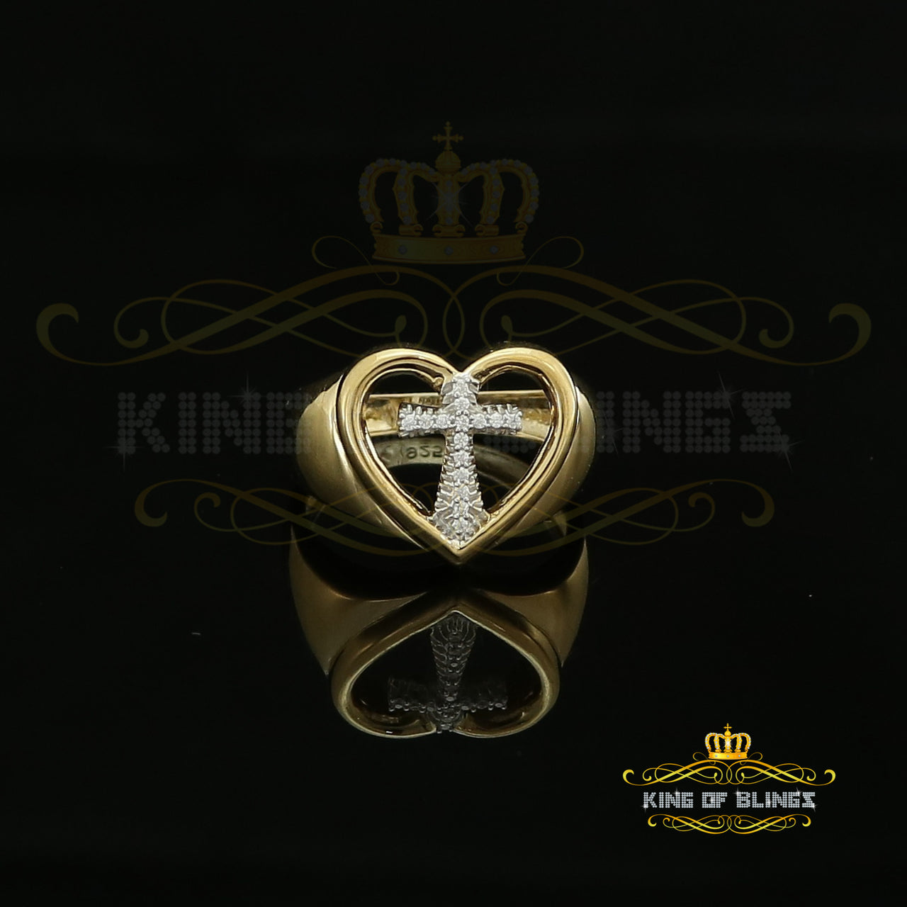 King Of Bling's Sterling Yellow Silver 0.12ct Cubic Zirconia Promise Heart Womens Ring Size 6.5 KING OF BLINGS