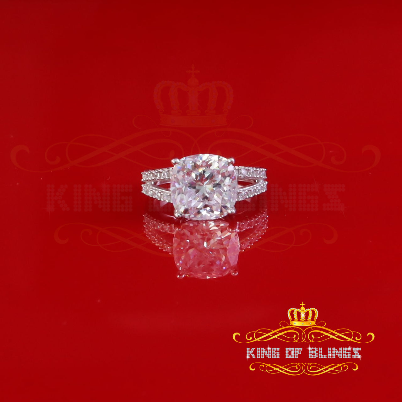 King Of Bling's9 Cubic Zirconia White Cushion Cut 925 Silver With Womens Engagement Ring SZ 7.5