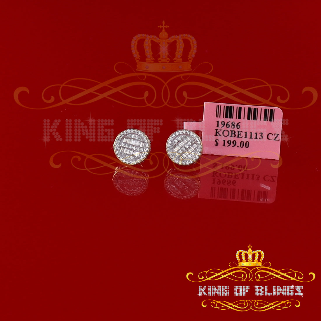 King of Bling's 0.91ct Cubic Zirconia Hip Hop Screw Back Yellow Silver Women's & Men's Earrings KING OF BLINGS