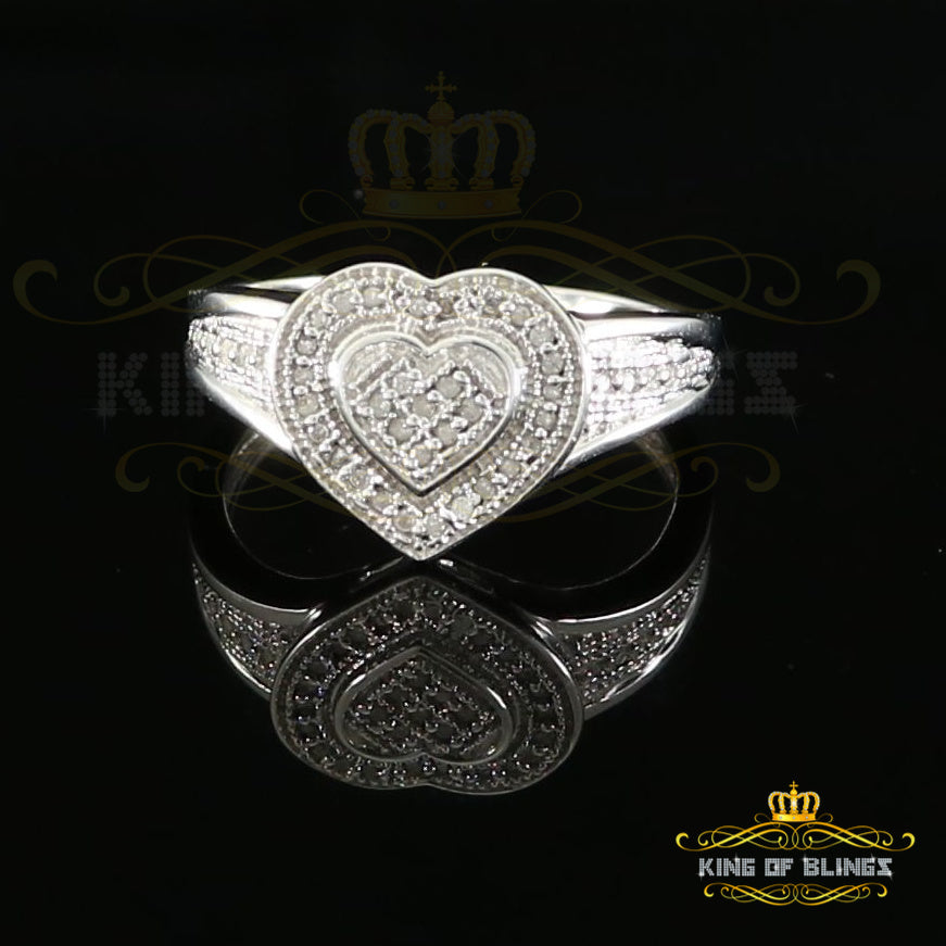King Of Bling's 925 White Sterling Silver 0.15CT Diamond Shiny Promise Heart Womens Ring Size 7