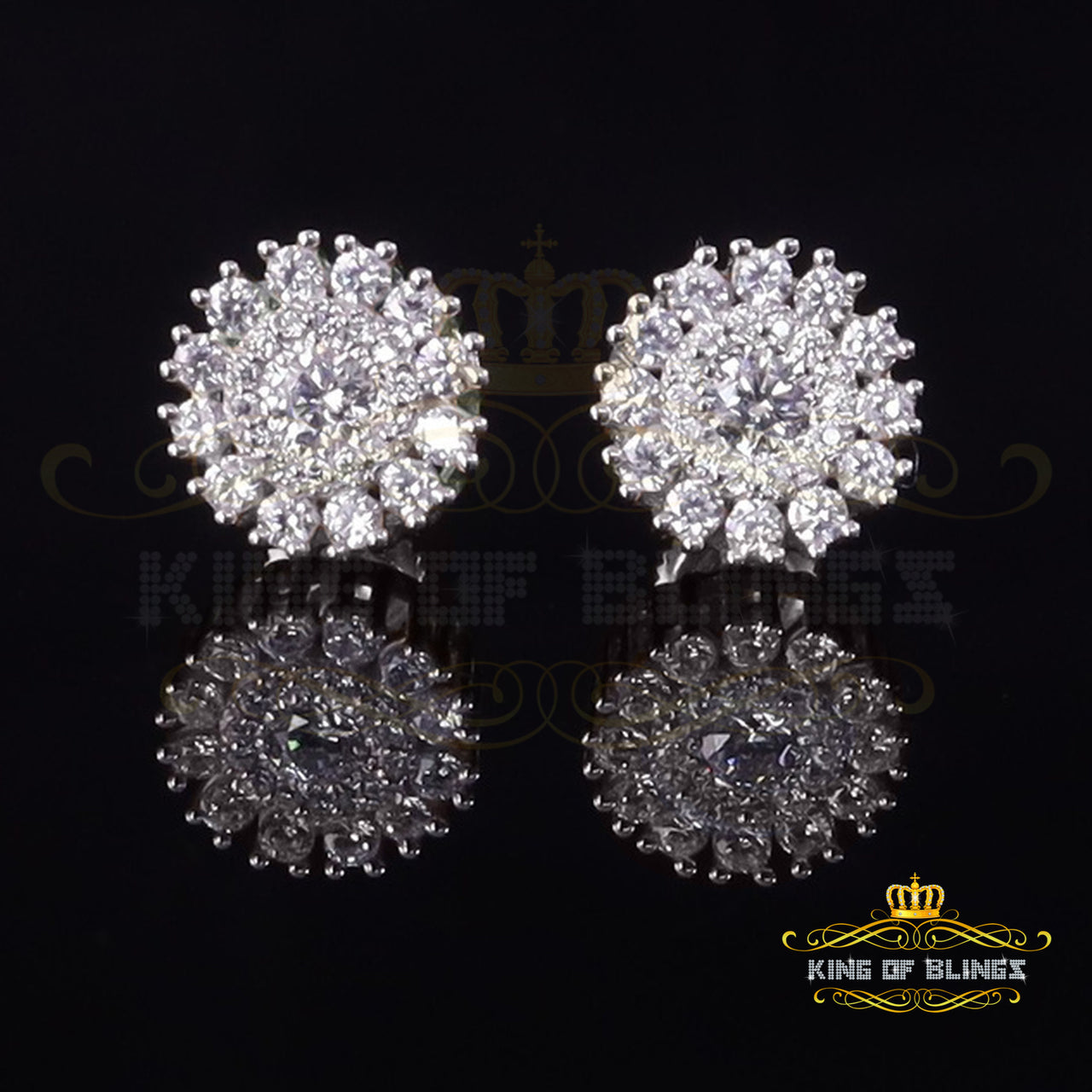1.00ct VVS D Moissanite Men's/Womens 925 Silver White Floral Stud Earrings KING OF BLINGS