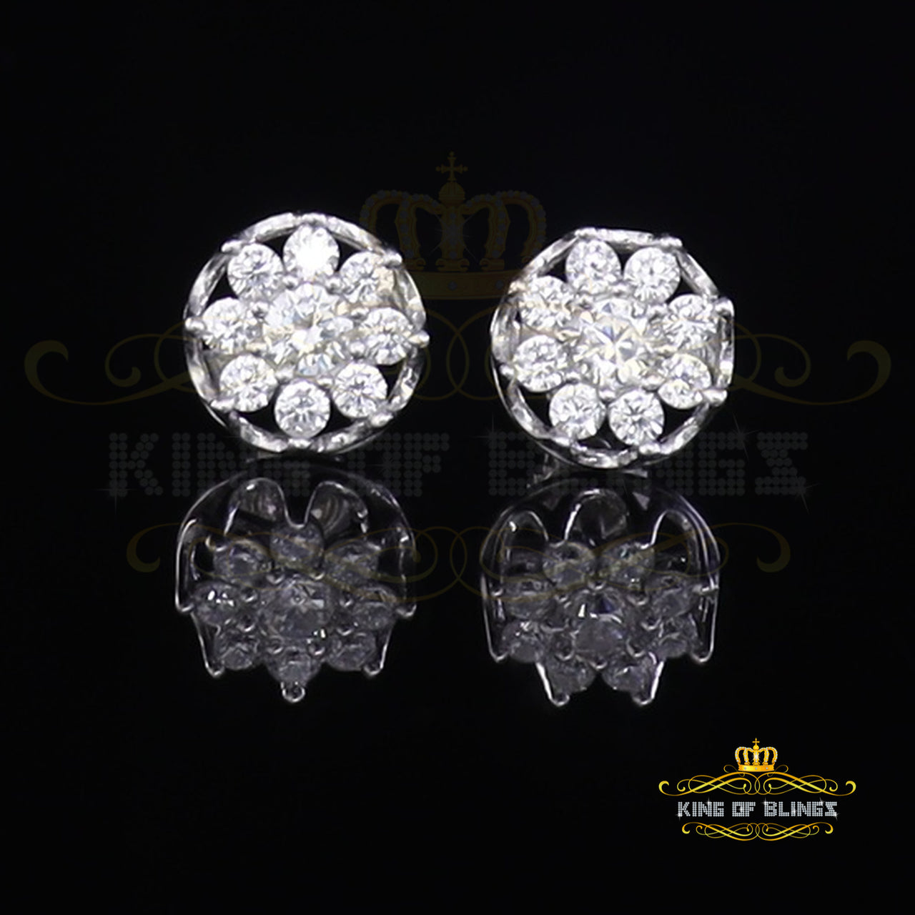 King of Blings- 925 White Silver Sterling 1.34ct Cubic Zirconia Hip Hop Floral Women's Earrings KING OF BLINGS