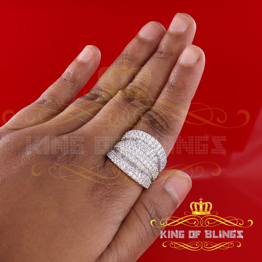 King Of Bling's 7.75ct Round/Baguette Cubic Zirconia Cocktail Yellow Womens Silver Ring Size 7 KING OF BLINGS