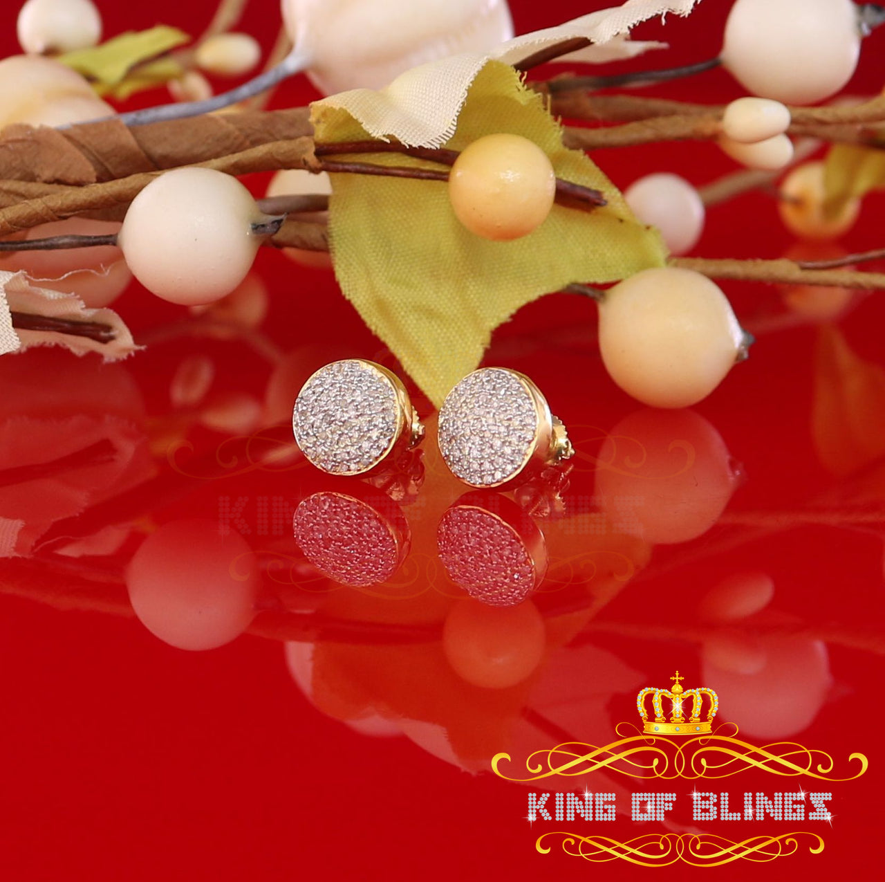 King of Blings-0.33ct Diamond 925 Sterling Silver Yellow For Men's/Women's Stud Round Earrings