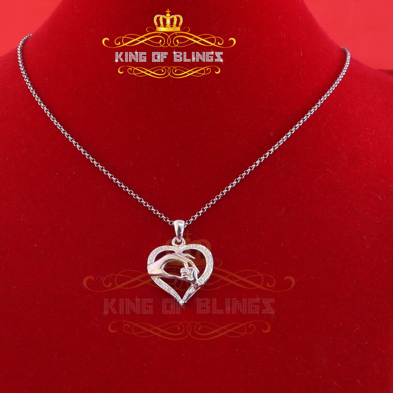 King Of Bling's White Silver 0.20ct Cubic Zirconia Heart MOTHER CARING Pendant for Mothers Day