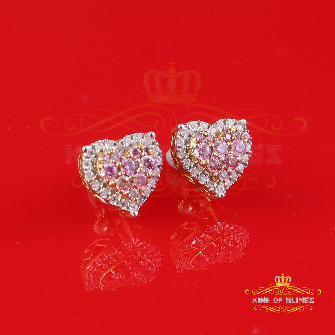 King  of Bling's New Mens/Women's 925 Silver Yellow 1.00ct VVS 'D' Pink Moissanite Heart Earrings