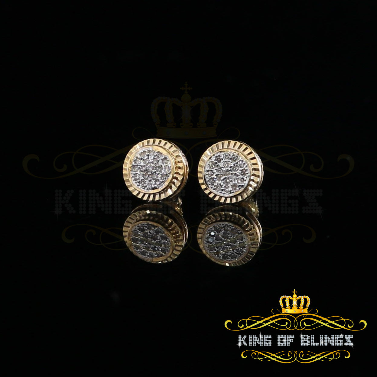 King Of Bling's Real 10k Yellow Gold with Real 0.12CT Diamonds Stud Earrings For Women And Men
