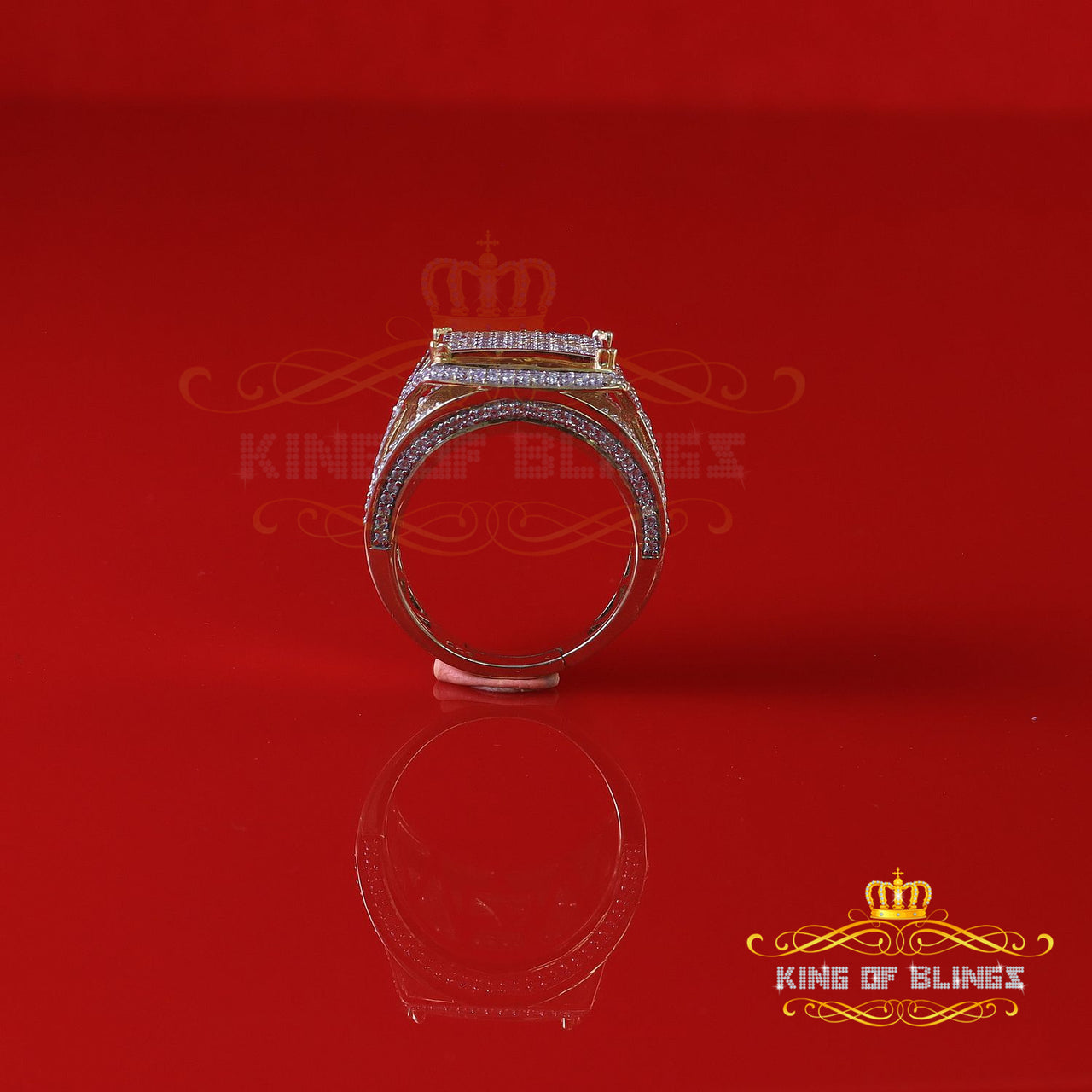 King Of Bling's 925 Yellow Silver Cubic Zirconia 3.00ct Men's Adjustable Ring From Size 9 to 11