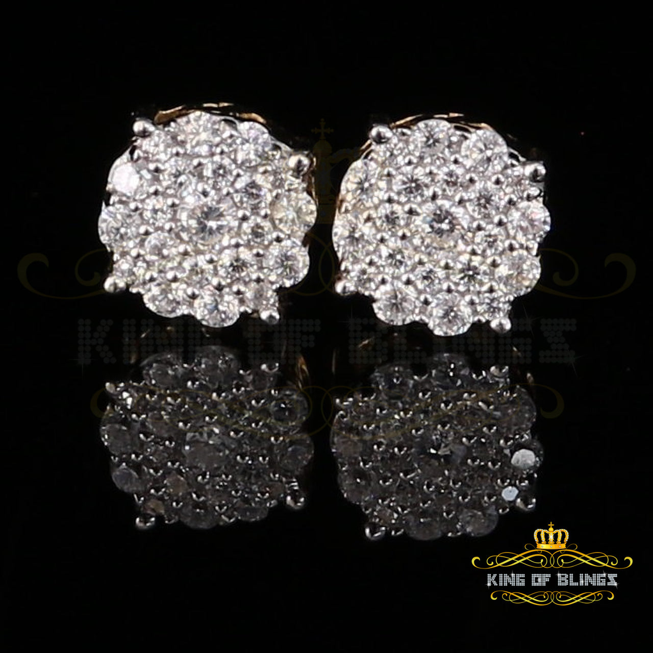King of Bling's Aretes Para Hombre 925 Yellow Silver 2.3ct Cubic Zirconia Round Women's Earring KING OF BLINGS