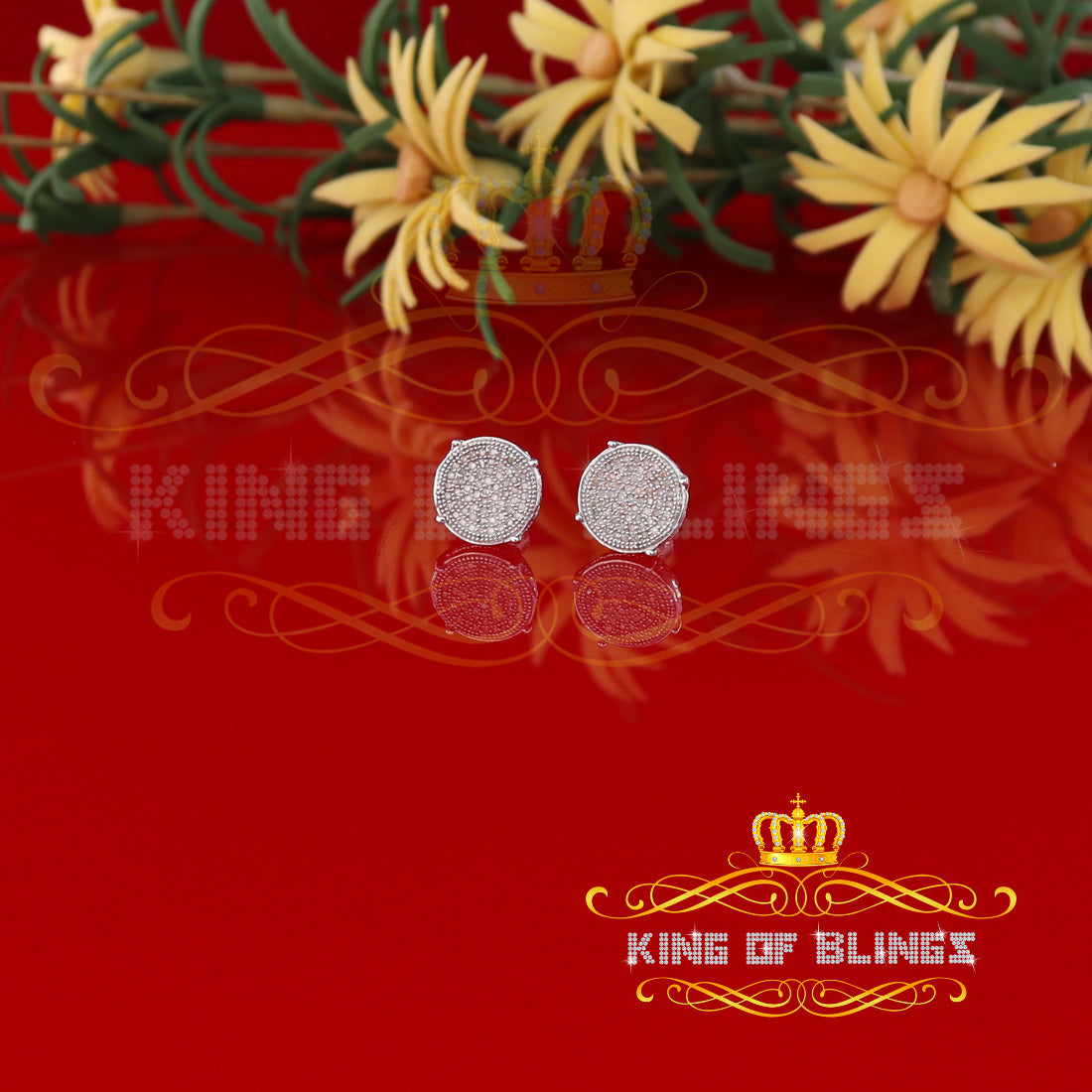 King Of Bling's 925 Sterling Silver 0.30ct Diamond For Women's/ Men's White Stud Round Earrings